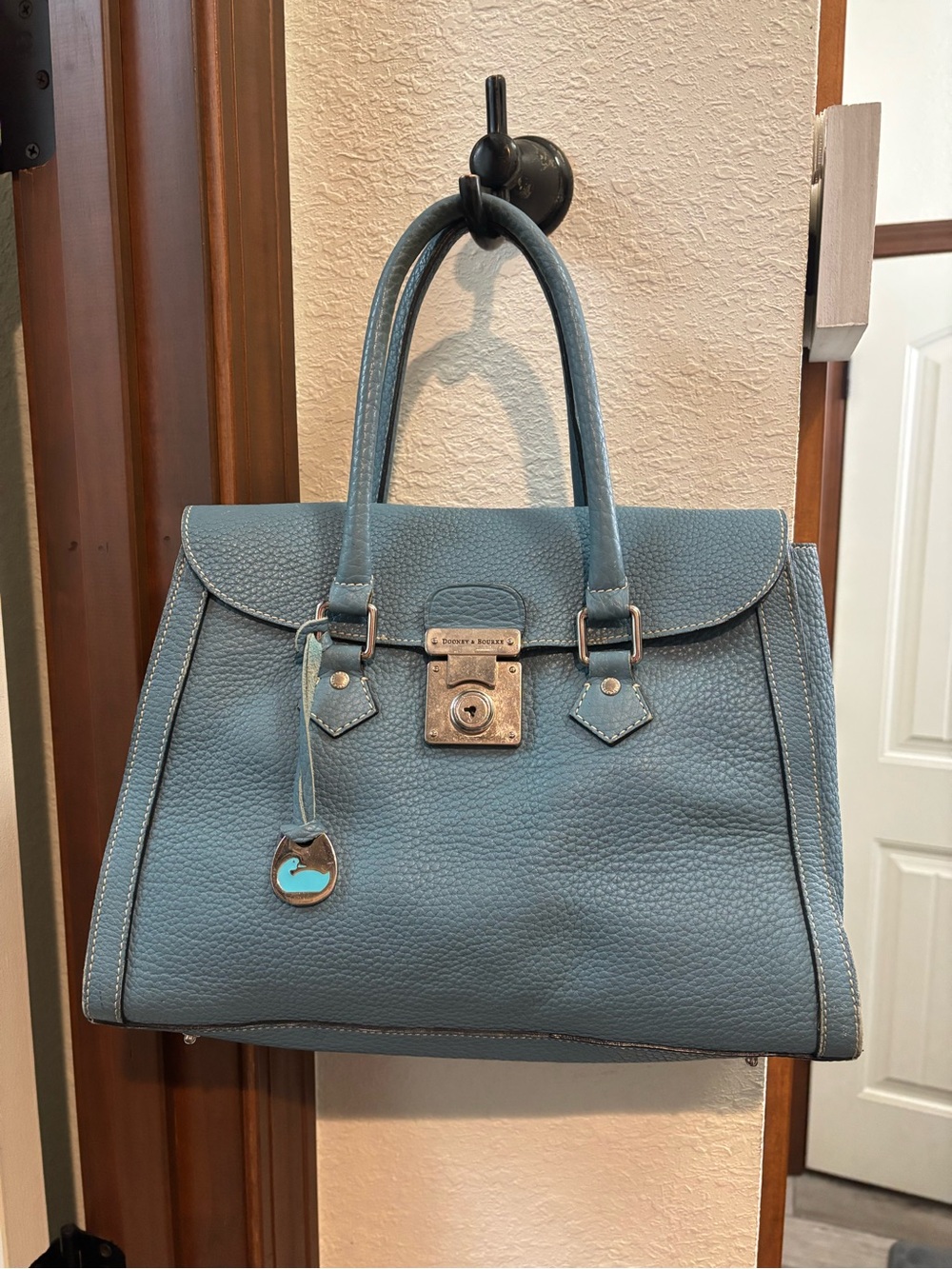 Dooney & Bourke Sky Blue Pebbled Large Leather Satchel with Silver Hardware